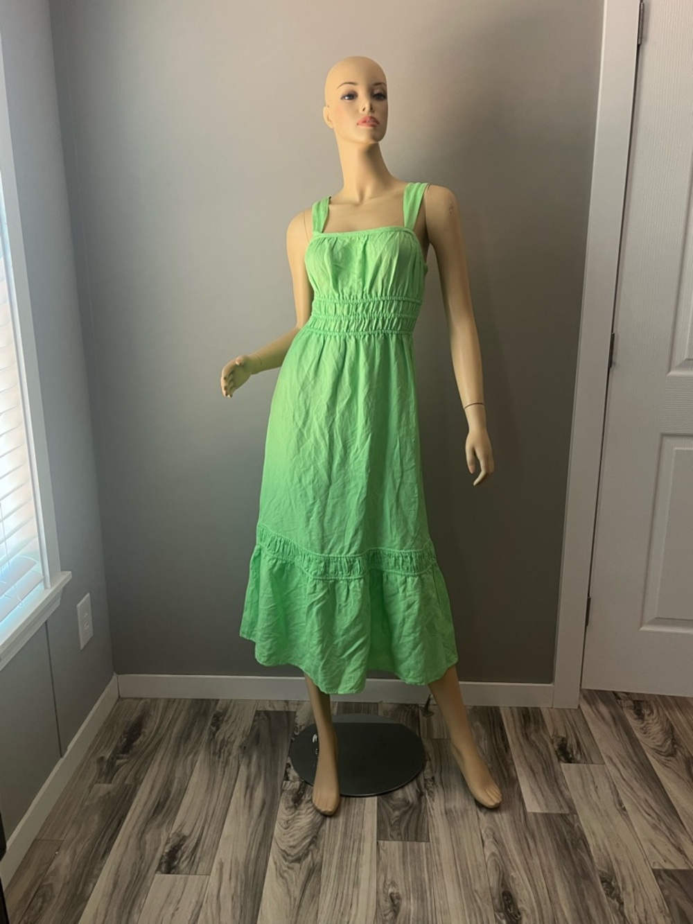 LOFT Light Green Smocked Midi Dress